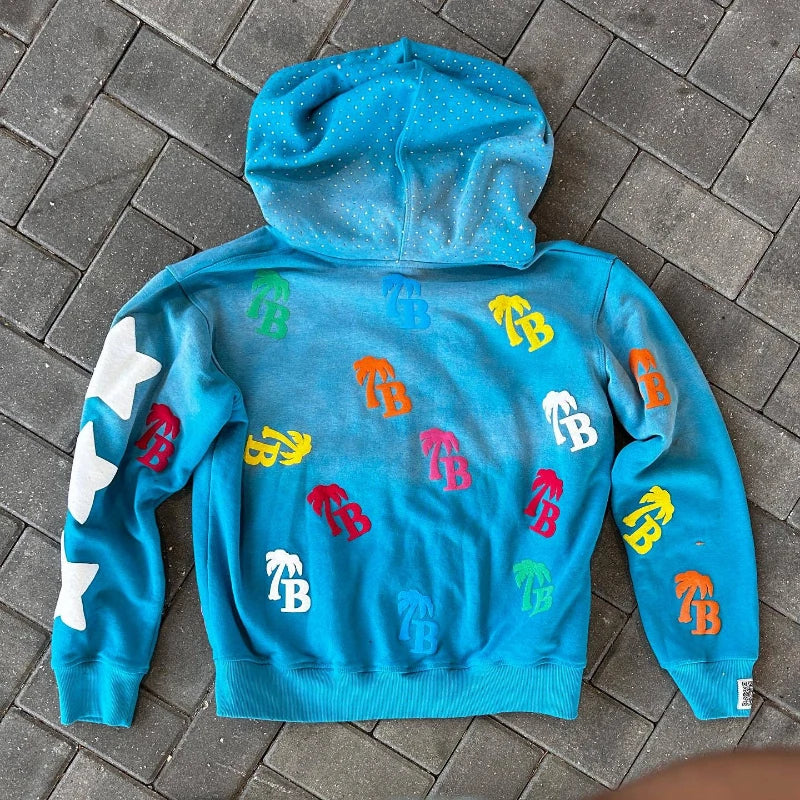 Y2K Trendy Letter Pattern Loose Casual Comfortable Hooded Zipper Retro Hoodie Jacket Top Unisex
