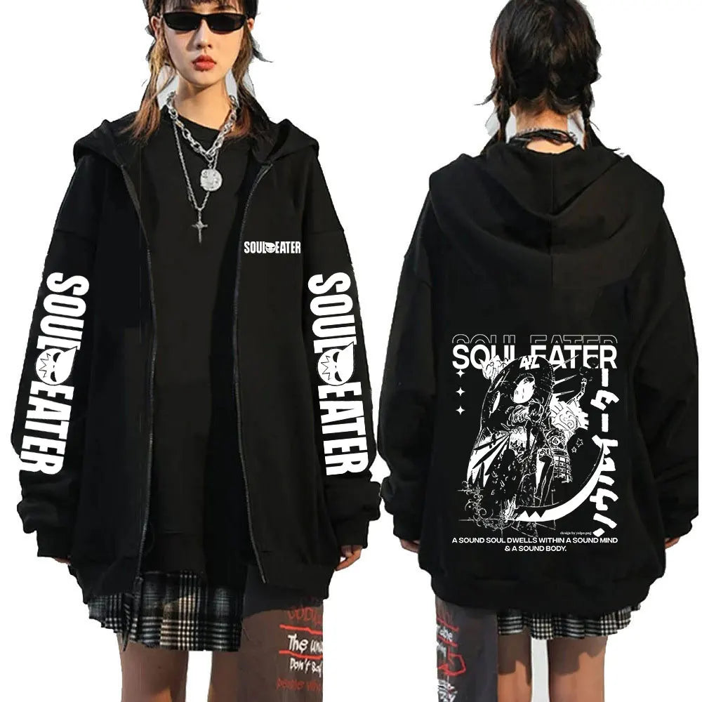 Anime MAKA ALBARN Soul Eater Zipper Hoodies Men Women Clothing Zip Up Sweatshirts Long Sleeves Pullovers Jacket Caots Streetwear