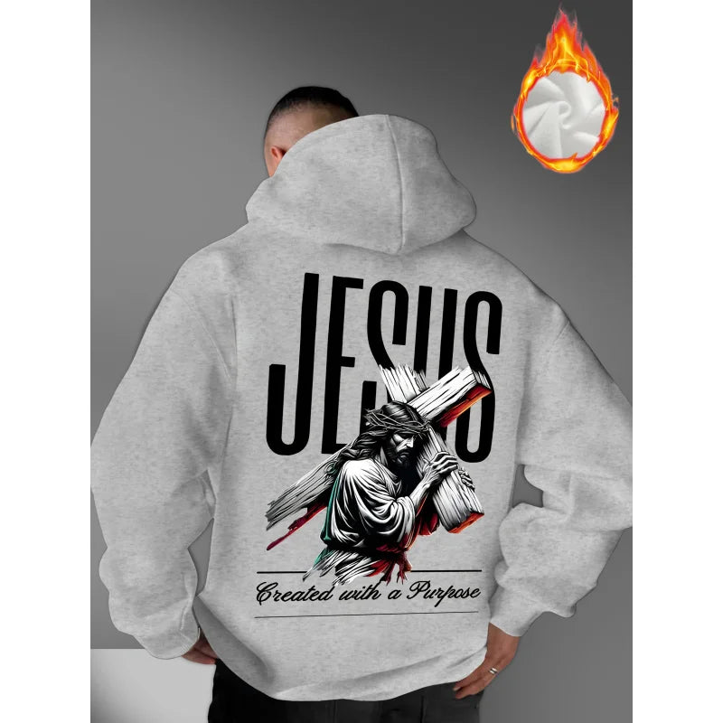 Men's Hooded Sweatshirt with JESUS Pattern Print Casual Loose Fit Lightweight Street Fashion Activewear Daily Wear for Teenagers