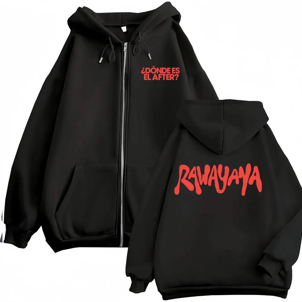 Rawayana Donde Es El After Album Logo Zip Up Hooded Men's Hip Hop High Street Sweatshirt Jacket Casual Fleece Zipper Hoodie Coat