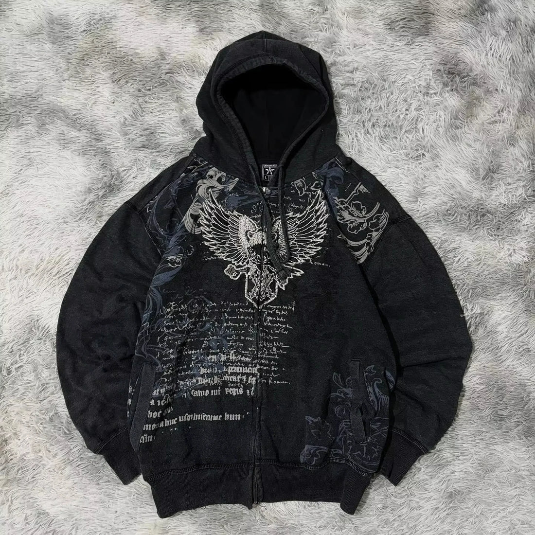Vintage Popular New Pattern Printing Hooded Sweater Women Y2K Korean Version Tight Casual Plus Velvet Padded Joker Sports Hoodie
