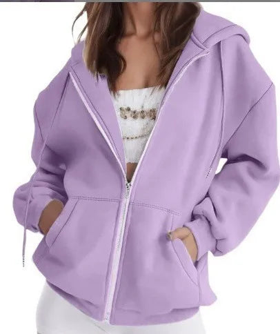 Women's Zipper Hoodie New Sweatshirt Loose Zipper Style Top Women Hooded Jacket Sweatshirt Casual Drawstring Hoodie With Pocket