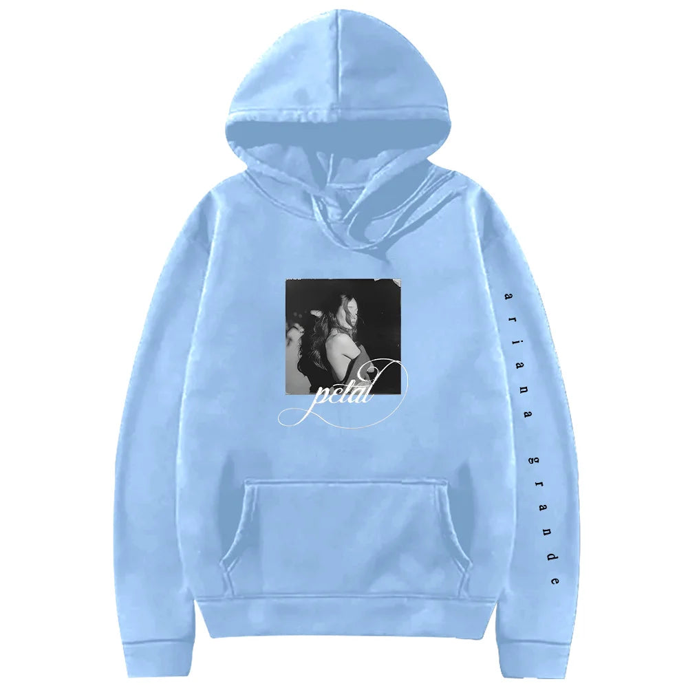 Fashion Ariana Grande Petal Hoodie Vintage Print Hoody Women Men Casual Long Sleeve Hooded Sweatshirts Loose Harajuku Streetwear