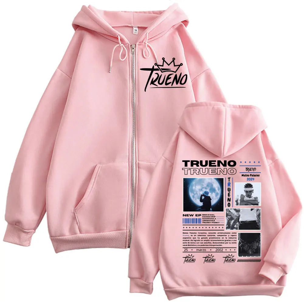 Rapper Trueno Double Sided Print Zipper Hoodie Men Women Harajuku Hip Hop Zip Up Sweatshirts Casual Fashion Oversized Pullovers