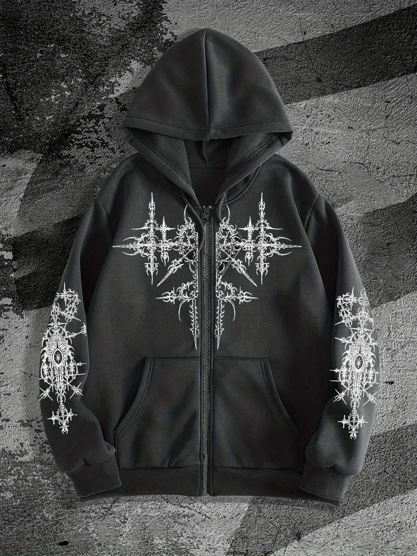 Unisex Gothic Dark Print Zip-Up Hoodie Trendy Streetwear Casual Everyday Fashion Unisex Style Holiday Gift