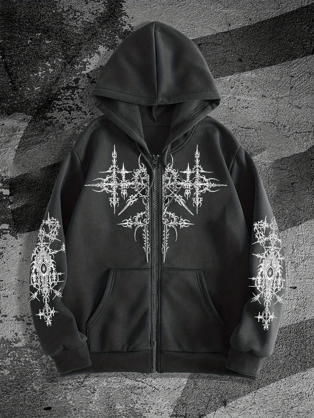 Unisex Gothic Dark Print Zip-Up Hoodie Trendy Streetwear Casual Everyday Fashion Unisex Style Holiday Gift