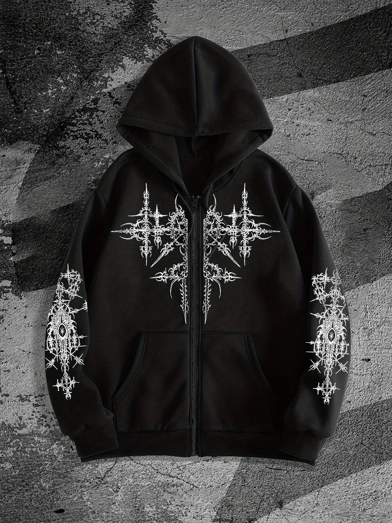 Unisex Gothic Dark Print Zip-Up Hoodie Trendy Streetwear Casual Everyday Fashion Unisex Style Holiday Gift