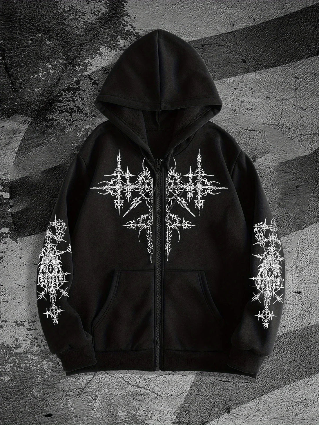 Unisex Gothic Dark Print Zip-Up Hoodie Trendy Streetwear Casual Everyday Fashion Unisex Style Holiday Gift