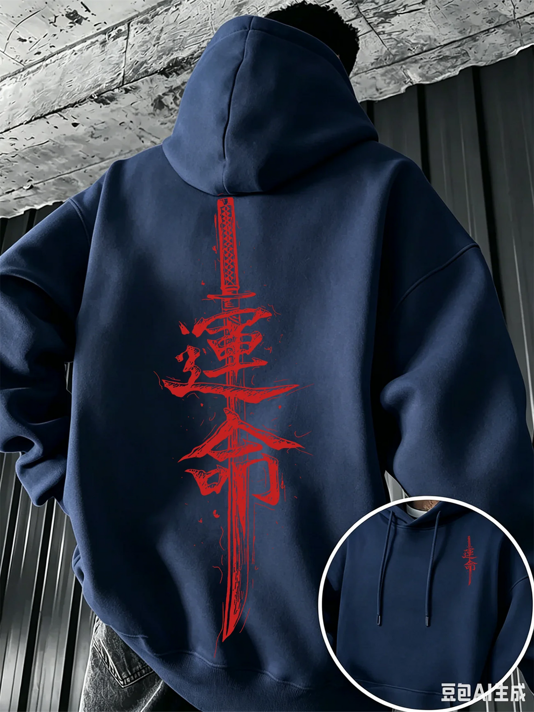 Aesthetic Japanese Katana Fate Kanji Hoodie Men Grunge Brush Stroke Calligraphy Sweatshirt Loose Autumn Daily Hooded Pullover