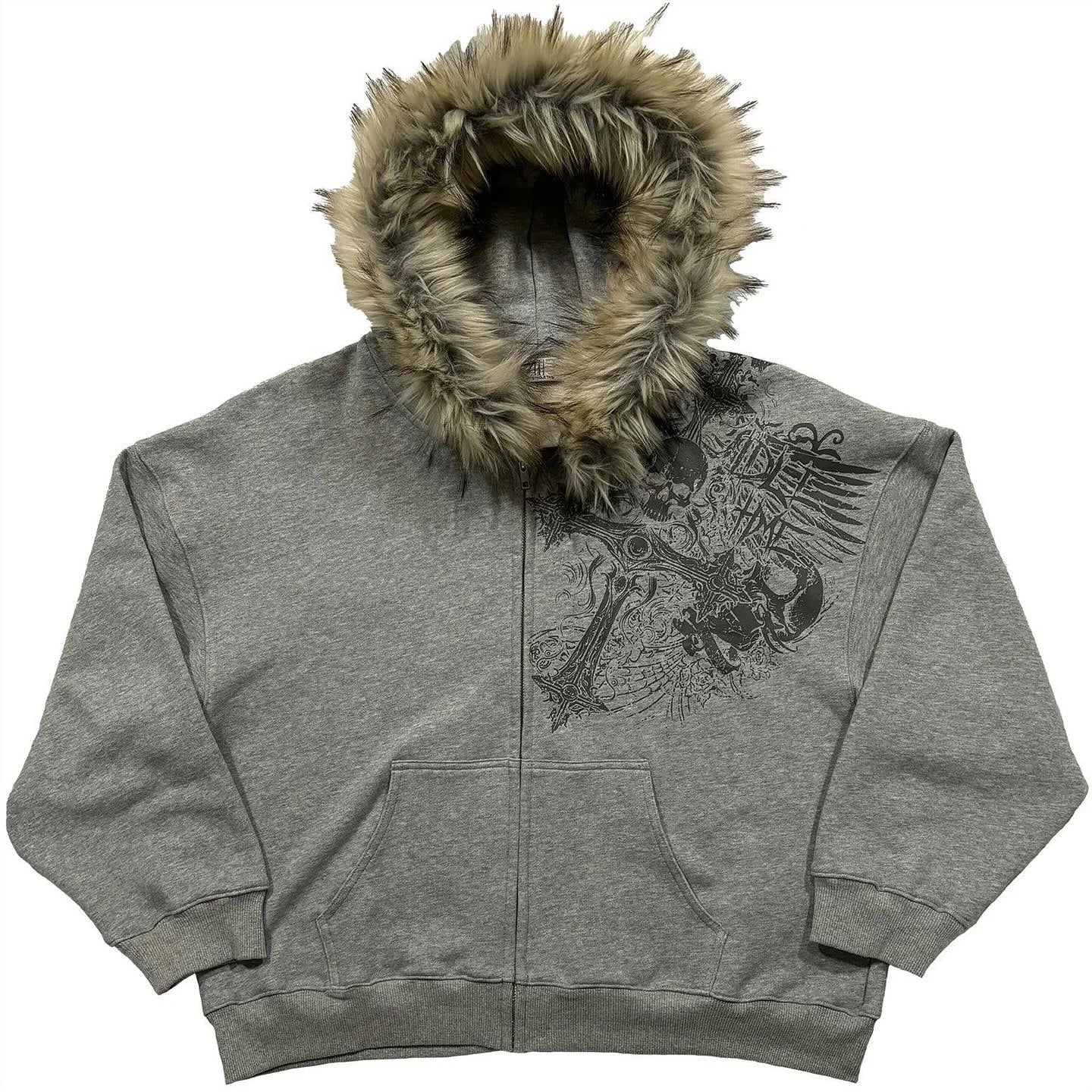 Y2K MMA Lint Sweatshirt Gothic Vintage Pattern Oversized Hooded ZipUp Sweatshirt Trend Men Women Fashion Casual Streetwear