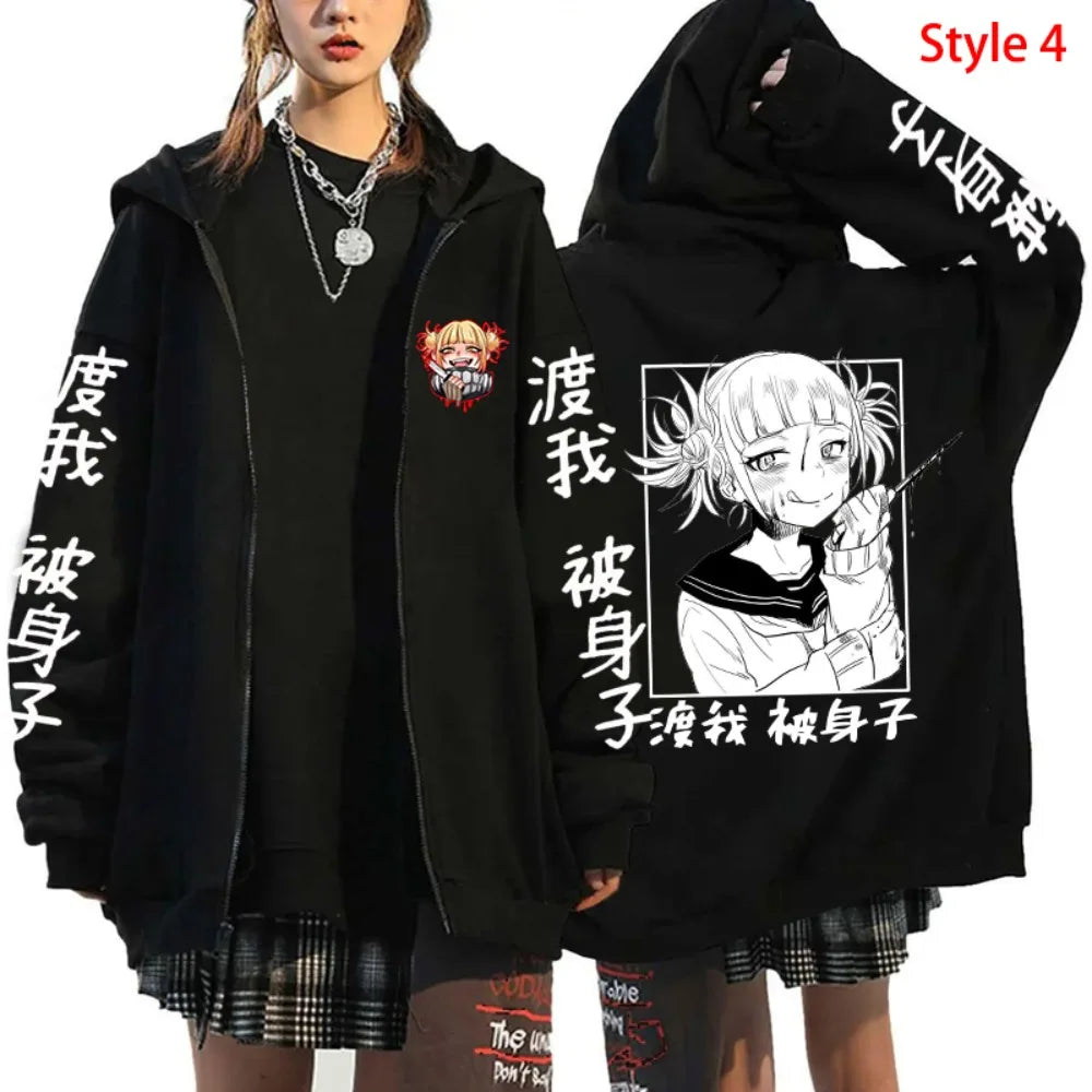 Hot Himiko Toga Anime Cosplay Pullovers Tops Zipper Hoodie Fashion Autumn Winter Long Sleeve Zip Sweatshirts for Man Woman