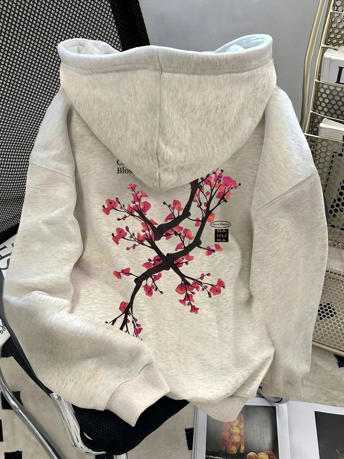 Plum blossom Women's Zipper Hoodies Jacket Cotton Fleece Hoody Sweatshirt Pullover Autumn Winter Oversized Loose Tops Coat