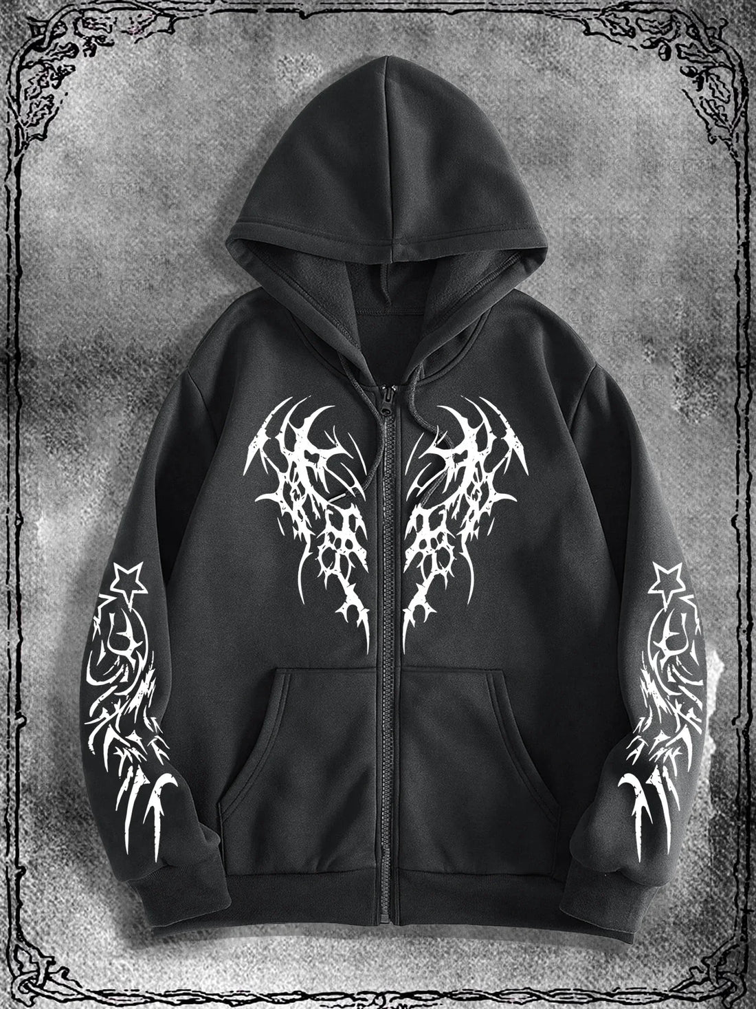 The High Street Hoodie Men Zip Up Long Sleeve Loose Jacket Printed Coats Casual Hooded Sweatshirt Y2K Fashion Clothes