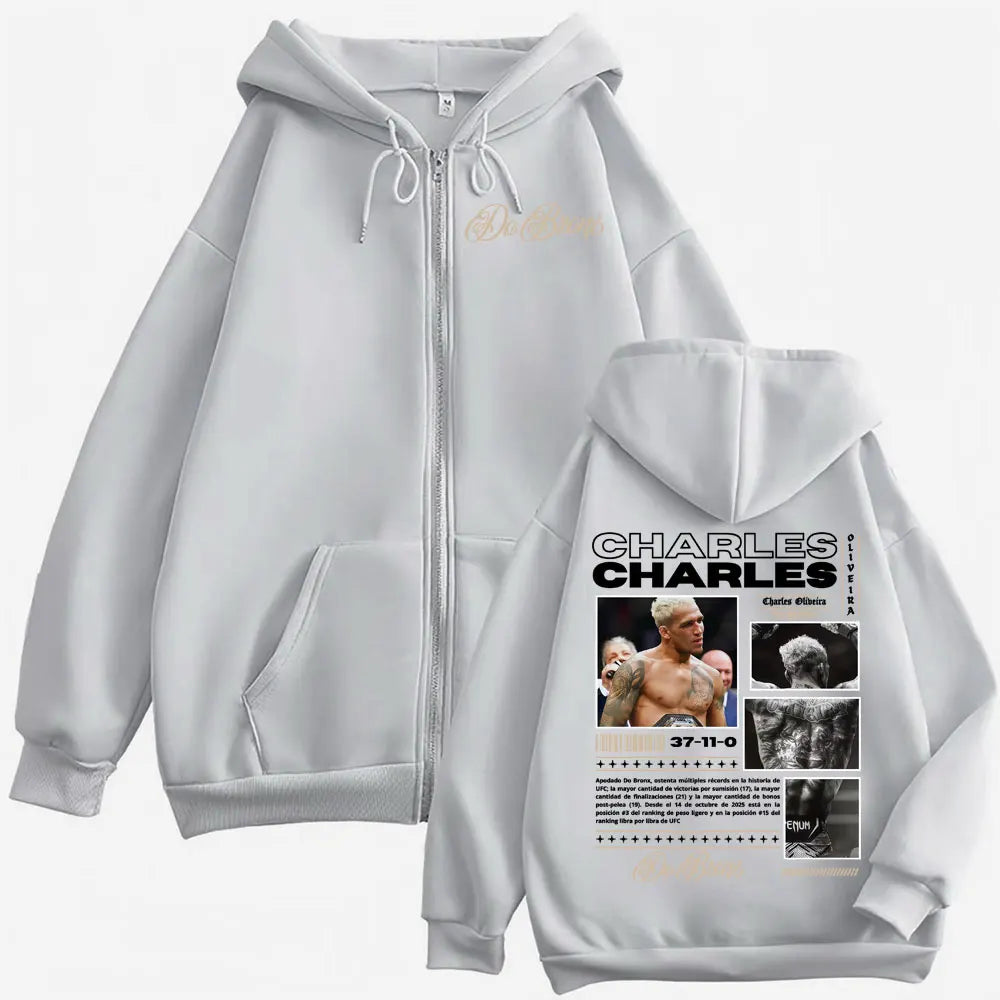 Charles Oliveira Do Bronx Zip Up Hoodies Men Women Fashion Classic Jacket Sweatshirts Coats High Quality Casual Zipper Pullovers