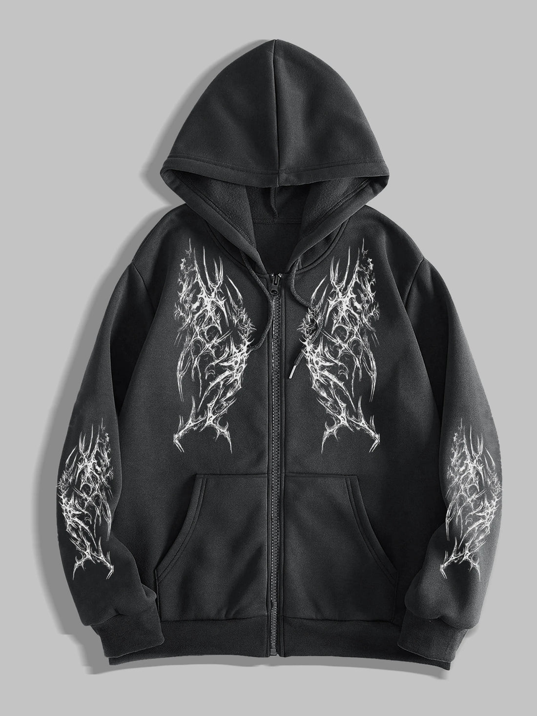 Y2K Gothic Dark Style Printed Zip-Up Hoodie Fashion Streetwear Zip-Up Hoodie for Casual Occasions
