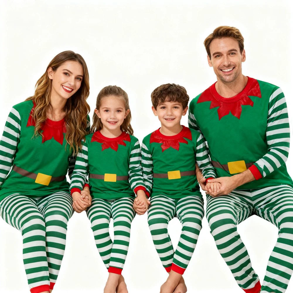 Green Santa Claus Cosplay Family Look Clothes Striped Christmas Family Matching Pajama Sets Father Mother Kids Couples Pyjamas