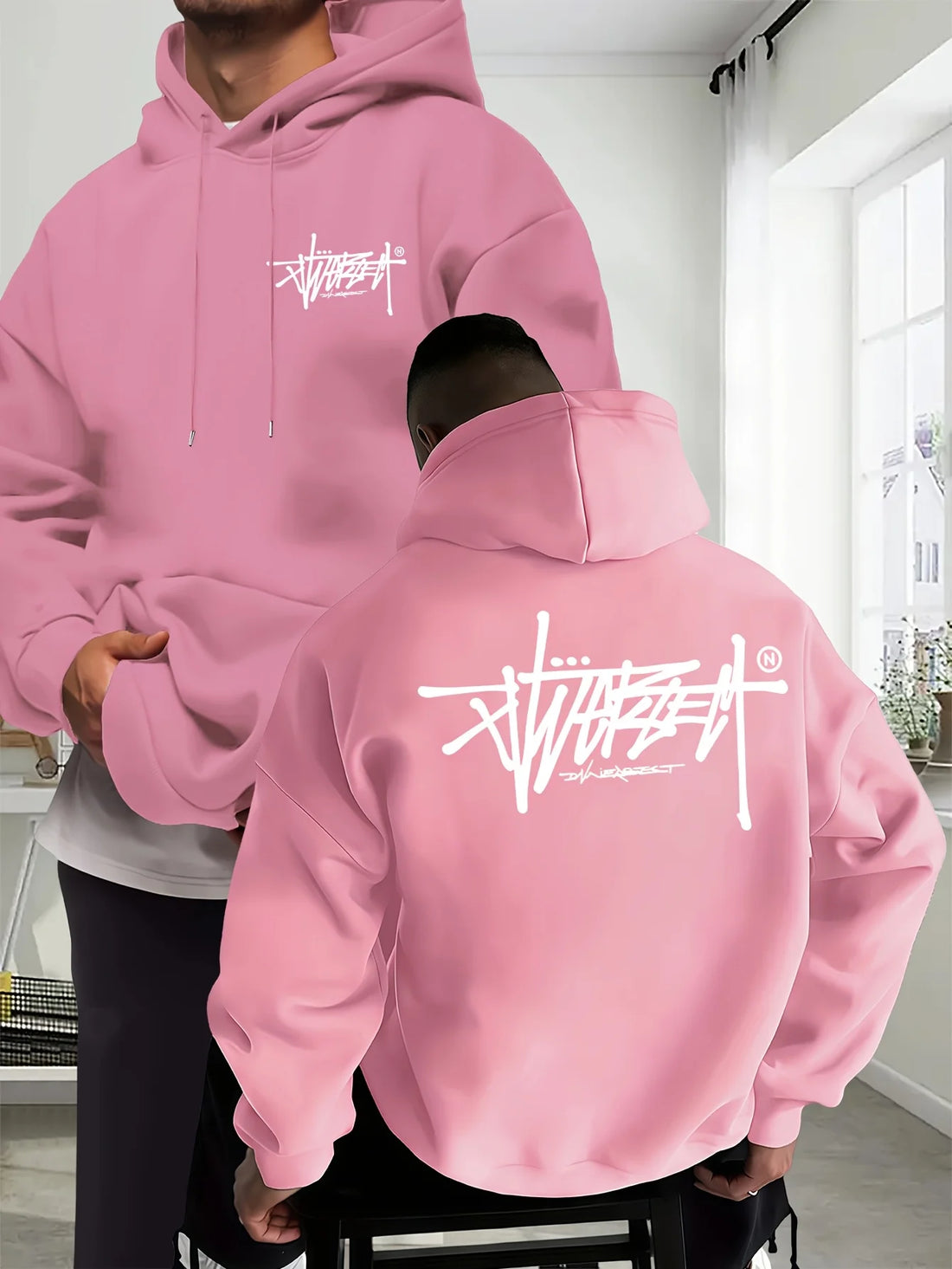 New men's port hooded shirt providing warmth and comfort Suitable for wearing in autumn and winter Fashionable printed design