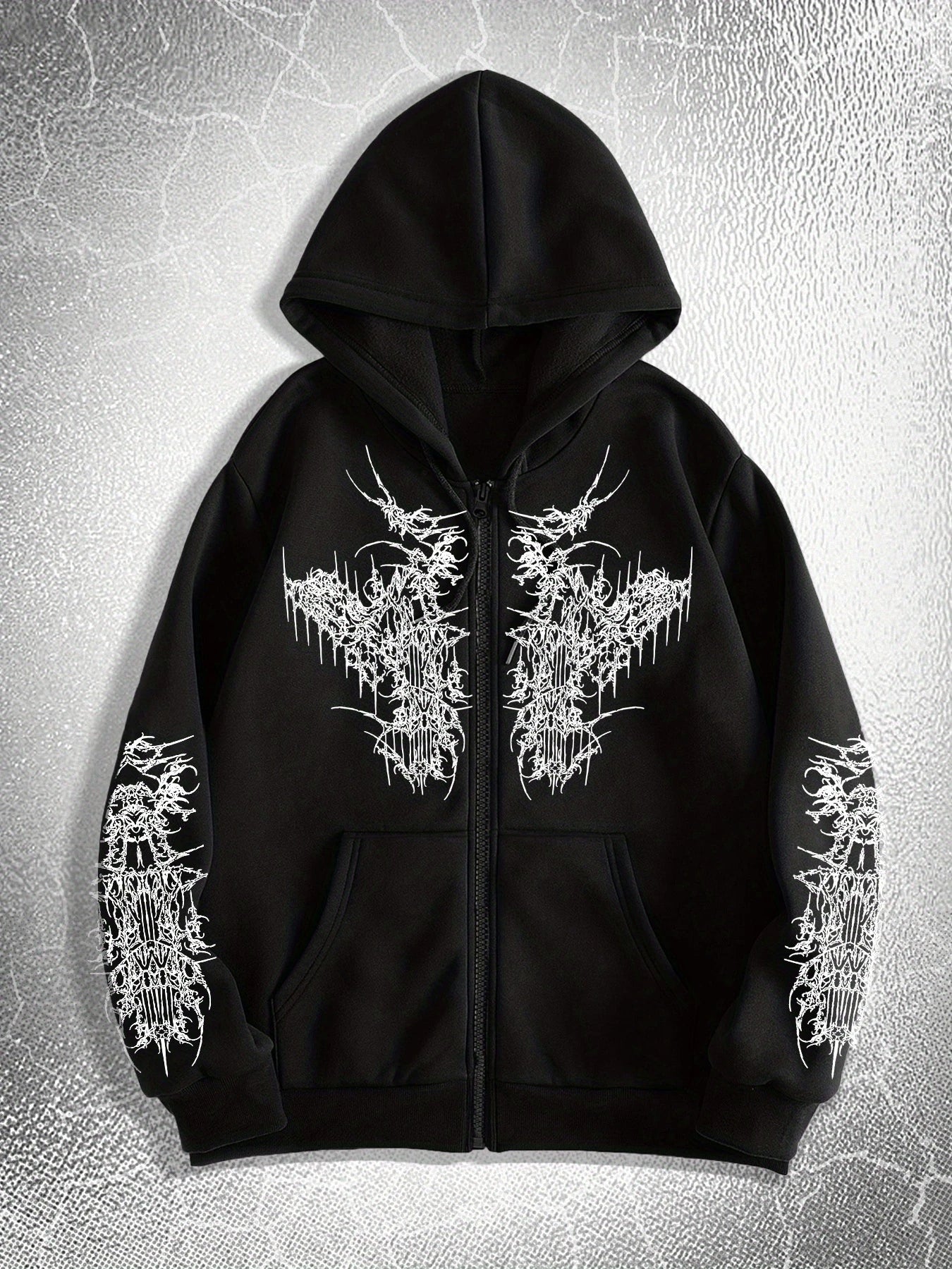 Men'S Gothic Dark Style Print Zip-Up Hoodie, Fashionable Street Style Zip-Up Hoodie for Casual Occasions