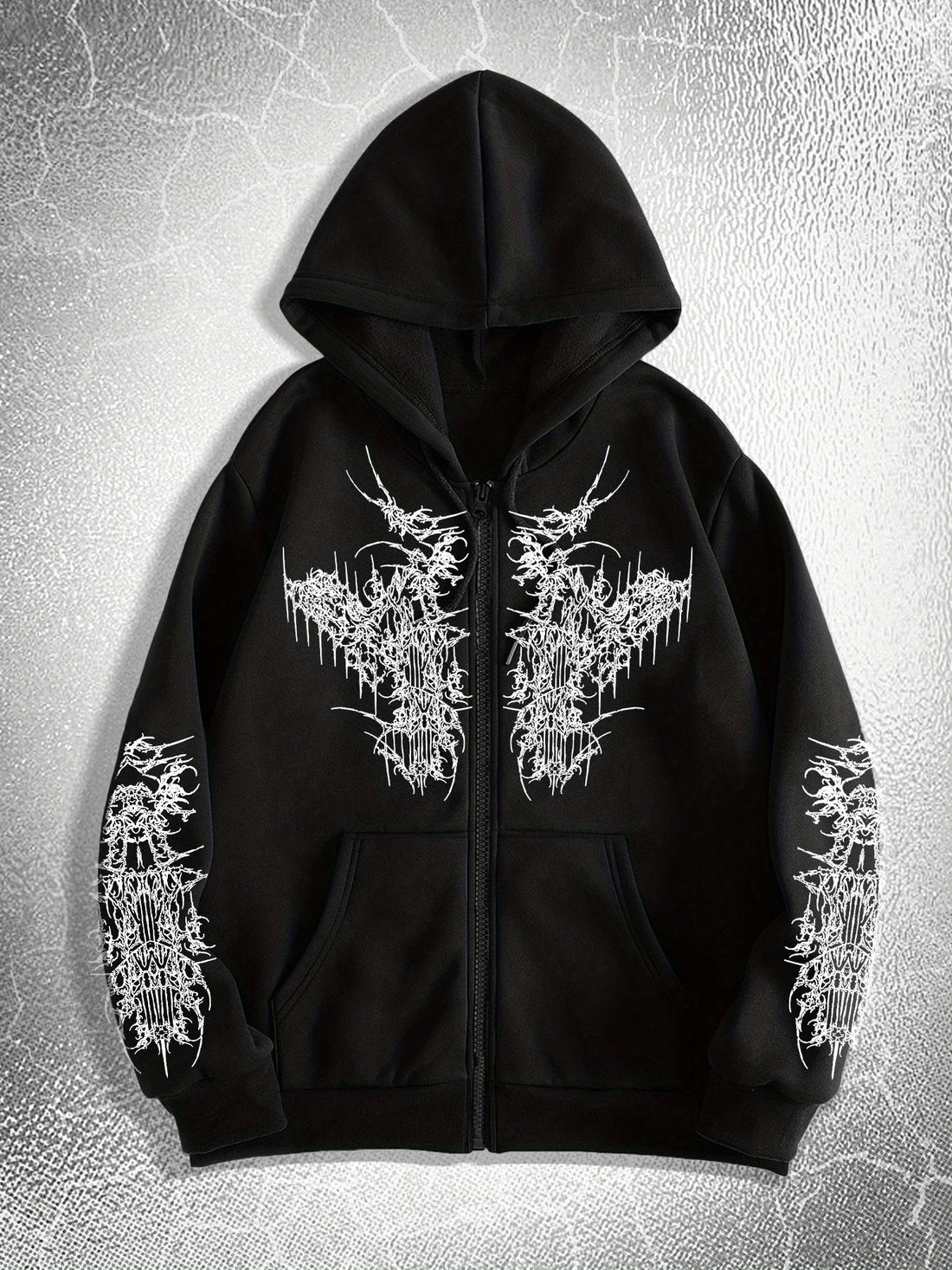 Men'S Gothic Dark Style Print Zip-Up Hoodie, Fashionable Street Style Zip-Up Hoodie for Casual Occasions