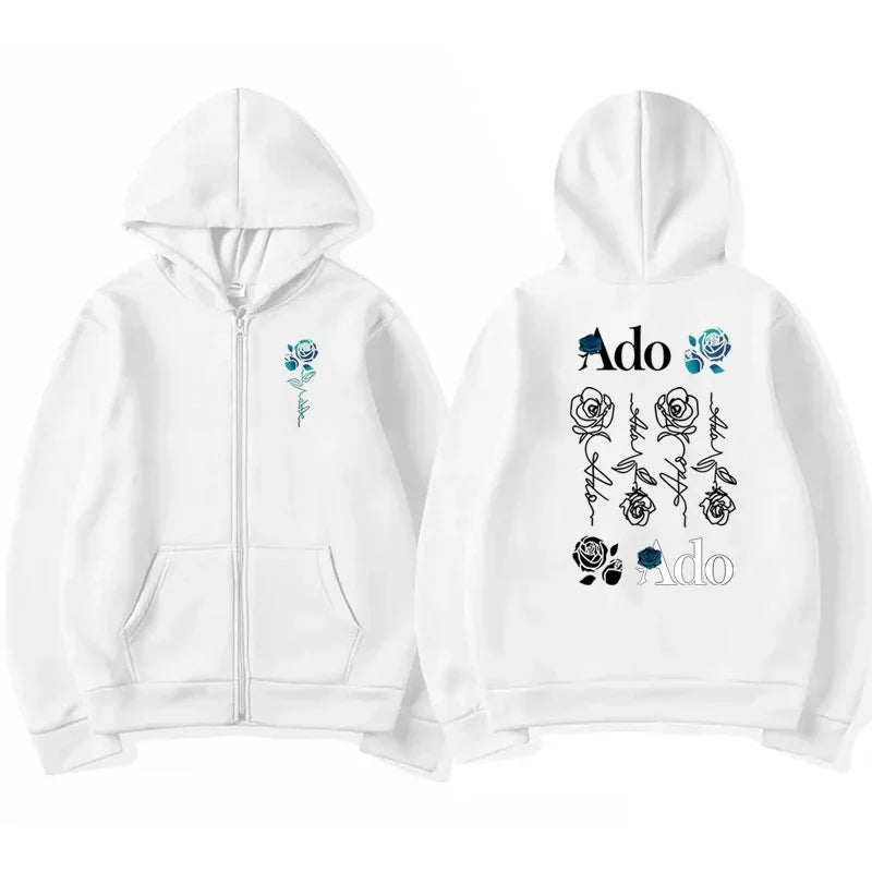 2025 Ado Graphic Printed Zipper Hoodies Autumn Winter Men Women Casual Fashion Harajuku Y2K Fleece Long Sleeve Zip-Up Hoodies