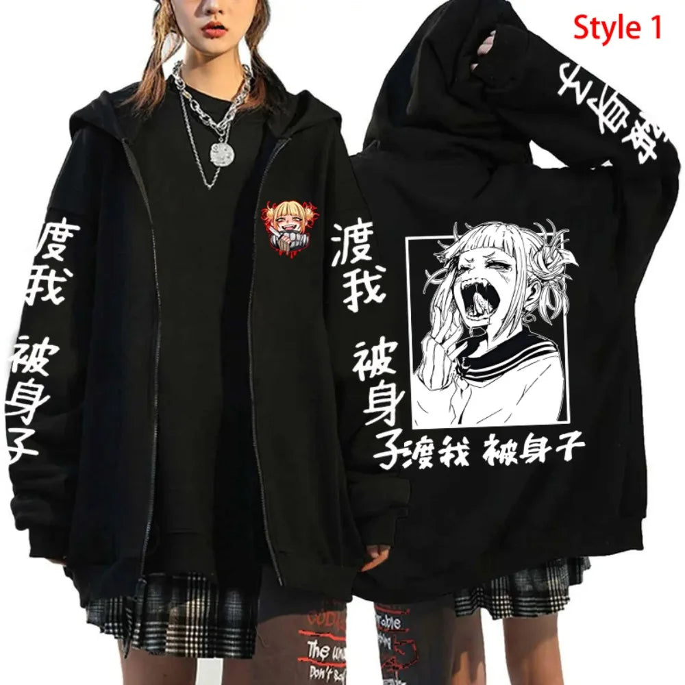 Hot Himiko Toga Anime Cosplay Pullovers Tops Zipper Hoodie Fashion Autumn Winter Long Sleeve Zip Sweatshirts for Man Woman