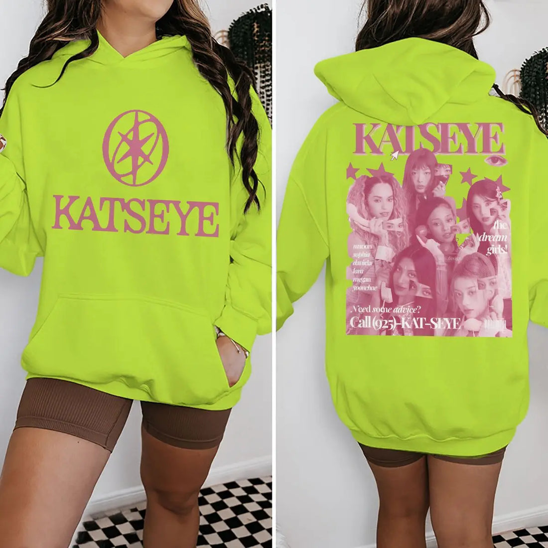 Women Pink Katseye Print Pocket Hoodies Spring Autumn Hip Hop Music Lover Gifts Pullover Vintage Katseye Unisex Gothic Hoody