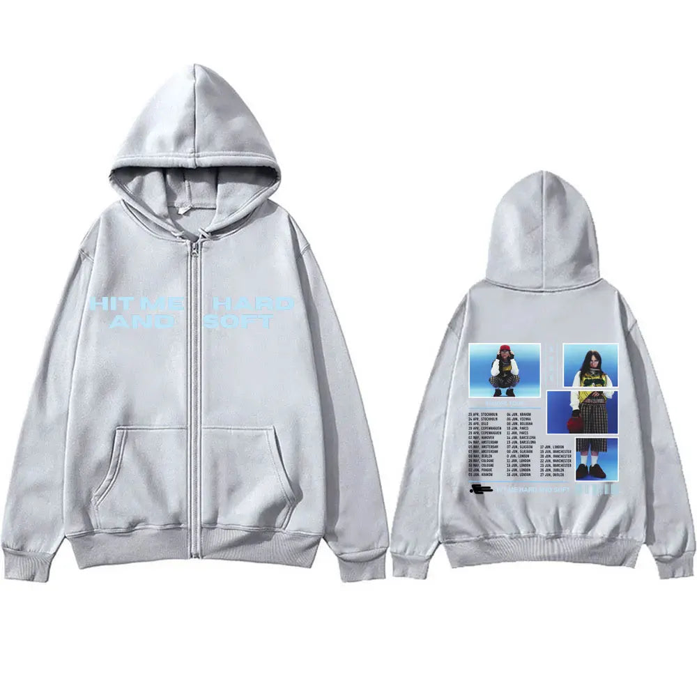 Hit Me Hard and Soft Tour 2025 Zipper Hoodies Men Women Fashion Harajuku Zip Up Jacket Unisex Vintage Hip Hop Zip Up Sweatshirts