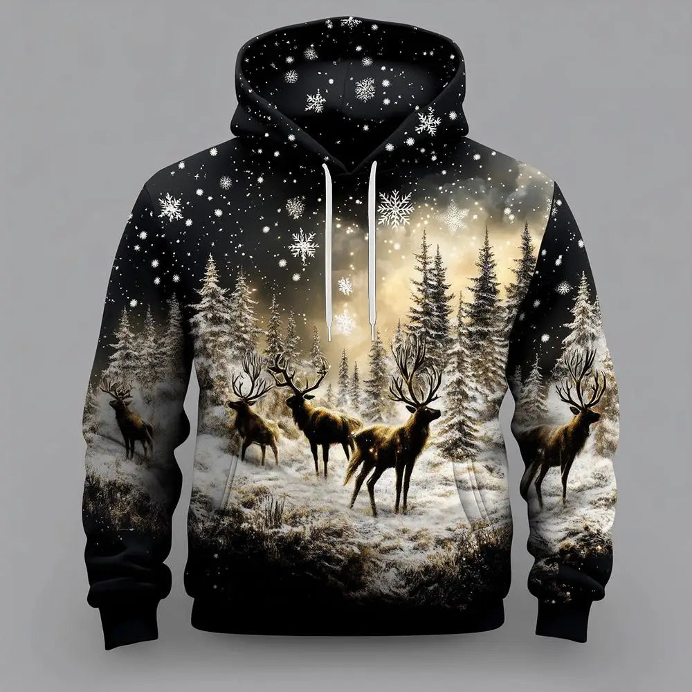 Santa Claus Reindeer 3D Printed Hoodie Men's And Women's Autumn And Winter Fashion Casual Pullover Christmas Holiday Party Top