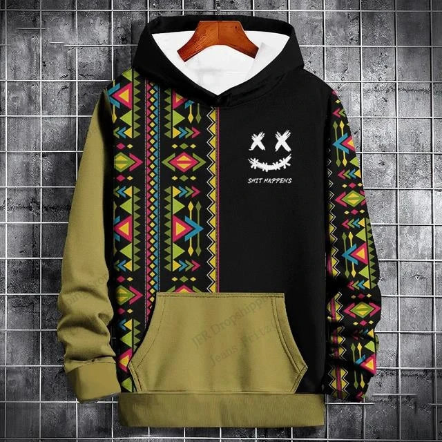 New Ethnic Geometric 3d Print Hoodie Men Women Fashion Gothic Patchwork Hoodie Sweatshirt Vintage Tracksuit Men Clothing Black