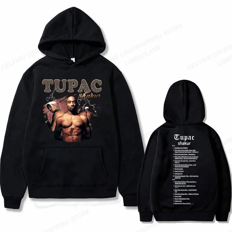 Tupac 2pac Graphic Hoodie Men Clothing Fashion Oversized Hip Hop Comfortable Autumn Winter Sweatshirt Male Casual Fleece Hoodies