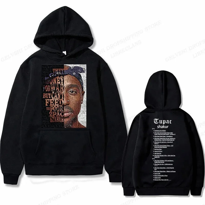 Tupac 2pac Graphic Hoodie Men Clothing Fashion Oversized Hip Hop Comfortable Autumn Winter Sweatshirt Male Casual Fleece Hoodies