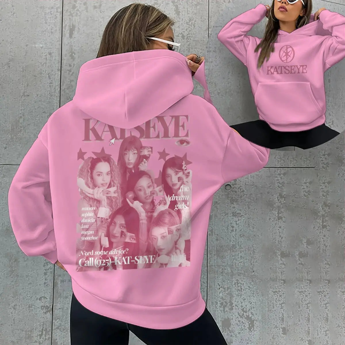 Women Pink Katseye Print Pocket Hoodies Spring Autumn Hip Hop Music Lover Gifts Pullover Vintage Katseye Unisex Gothic Hoody