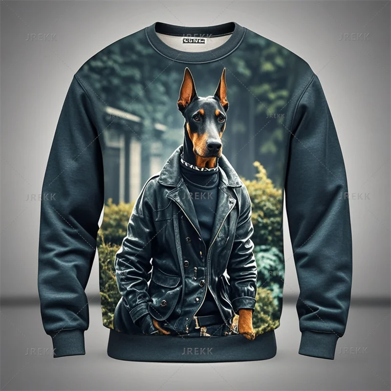 Cool Animal Dobermann 3D Printing Sweatshirts Doggy Dobermann Graphic Round Neck Hoodies Kid Fashion Clothing Mens Sweatshirts