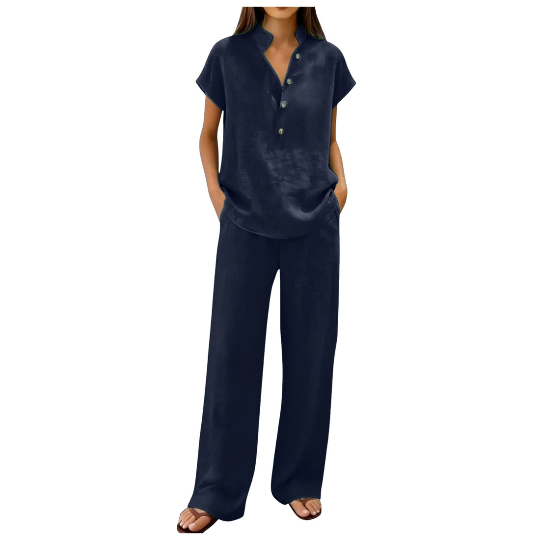 Fashion Cotton Linen Short Sleeved Women Shirt Pants Suit Spring Summer New Simple Casual Pocket Pants Female Office 2 Piece Set