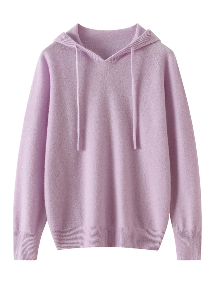 CHICUU Women Cashmere Hoodie Sweater 100% Cashmere Pullover Knitwear Autumn Winter Casual Style Hoodie Soft Warm Clothing Tops