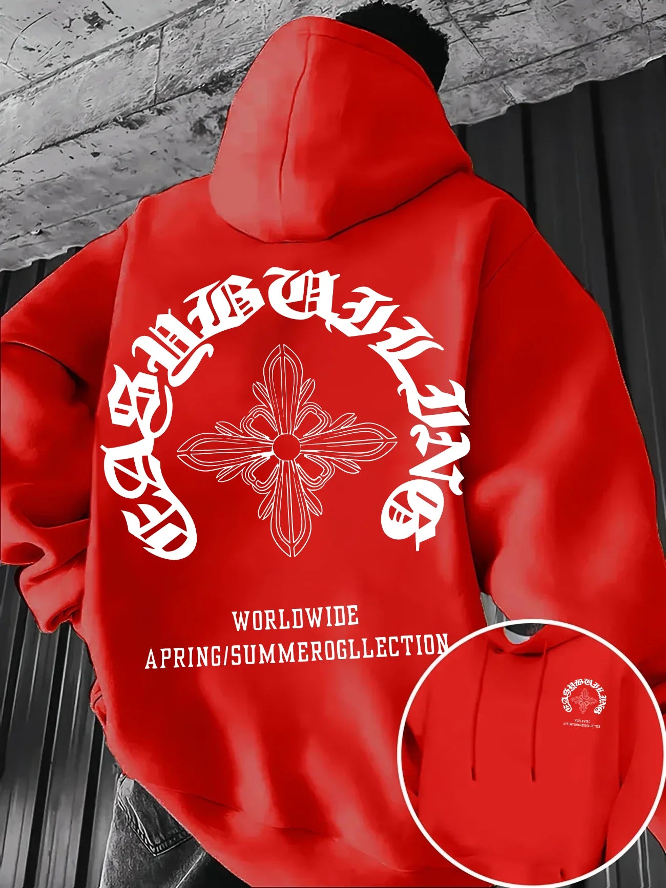 Gothic Letter Cross Pattern Men's Hoodie with Vintage Print, Loose Fit, Suitable for Autumn Winter with A Hooded Pullover Design