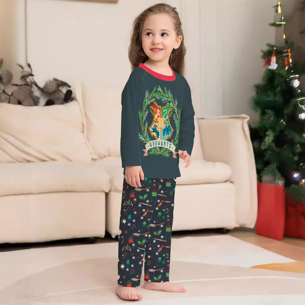 new Christmas family set Halloween cartoon pattern printed round neck home wear family of four pajamas pajama pants 2 sets