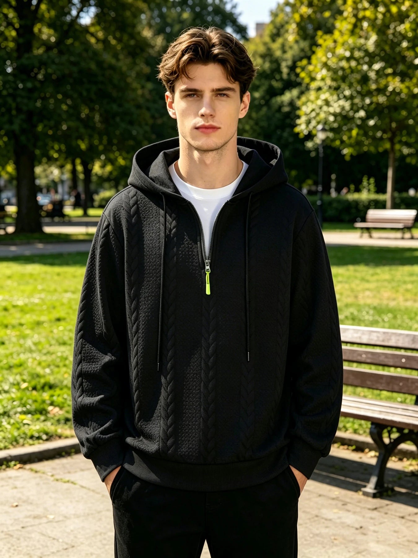 Men's Boxing Slogan Print Cable Jacquard Half Zip Hoodies Loose Casual Pullover Autumn Everyday Fashion Fitness Commute Top