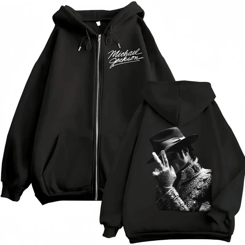 90's Classics Michael Jackson Merch Zipper Hoodie Men Women Fashion Rock Zip Up Pullovers High Quality Fleece Hooded Sweatshirts