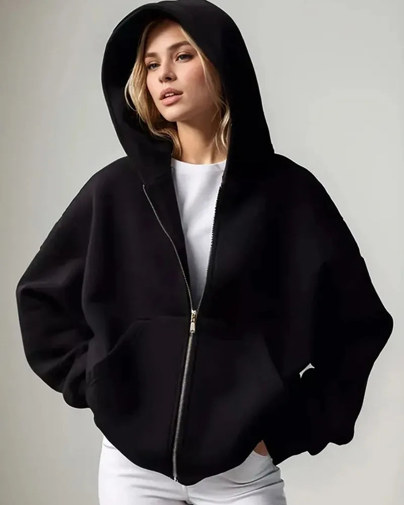 Women Men Oversized Zip Up Hoodie Sports Solid Loose Full Zipper Hooded Sweatshirt Casual Pocket Streetwear Soft Hooded Jacket