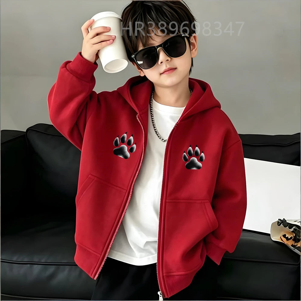 Children's Hoodie 3-12 Years Girl Boy Zip Up Cardigan Tops Cougar Print Pattern Pink Black Autumn Long Sleeve Clothing New