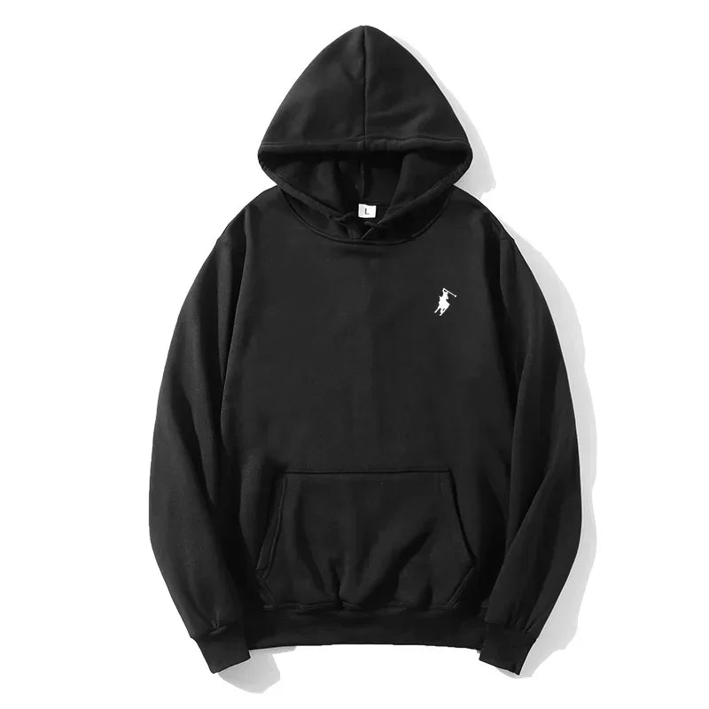 2026 polo print hooded sweatshirt for autumn and winter, suitable for both men and women, loose white couple's casual sweatshirt