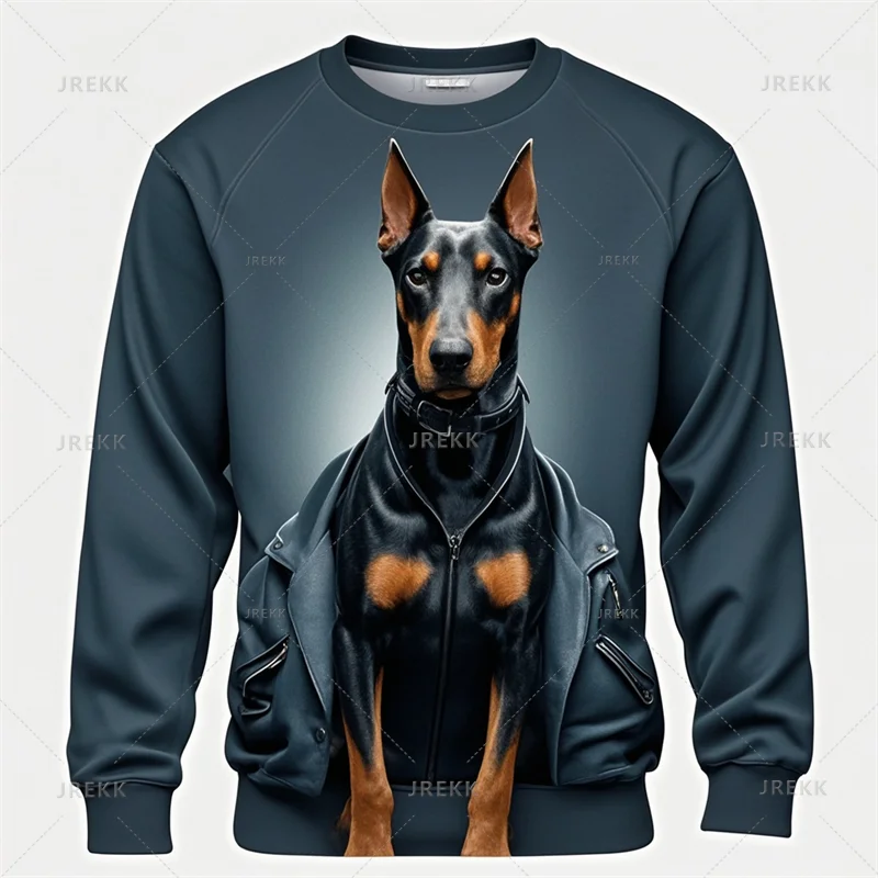 Cool Animal Dobermann 3D Printing Sweatshirts Doggy Dobermann Graphic Round Neck Hoodies Kid Fashion Clothing Mens Sweatshirts