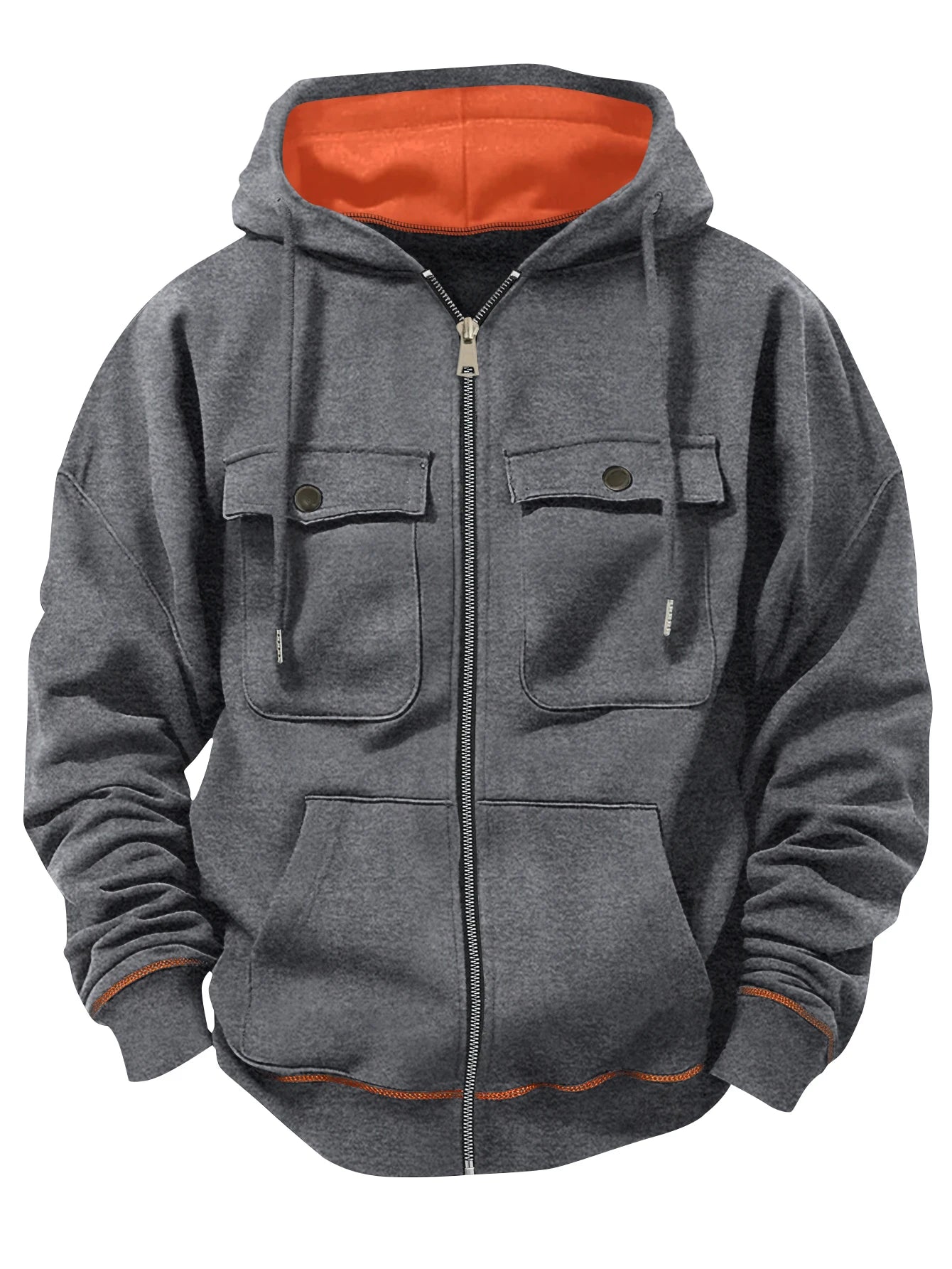 Spring Autumn New Men's Multi Pocket Hoodie with Velvet Casual Zipper Hoodie Fashion Sports Street Top Jacket for Men