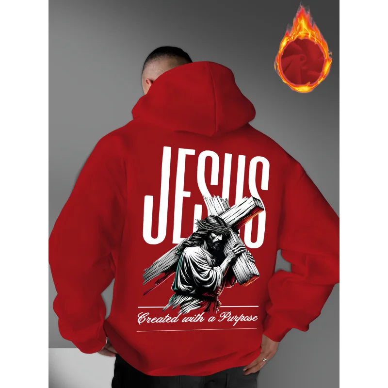Men's Hooded Sweatshirt with JESUS Pattern Print Casual Loose Fit Lightweight Street Fashion Activewear Daily Wear for Teenagers
