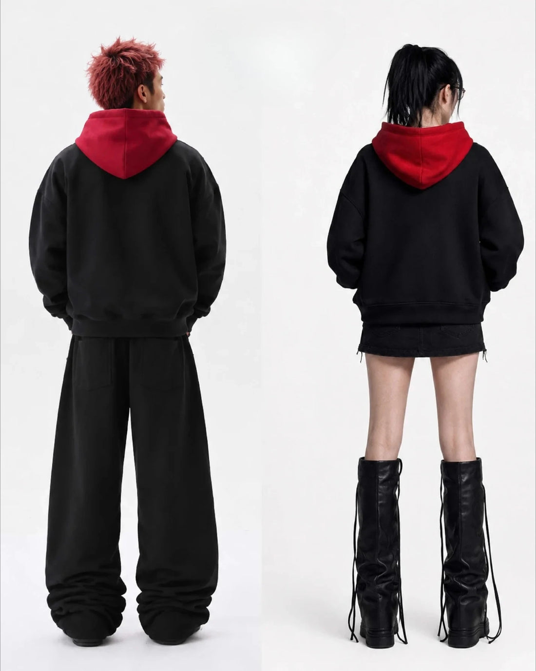 Y2K Red Itadori Hoodie Oversized Black Red Spliced Metal Button Casual Sweatshirt Trendy and Simple Men Women Streetwear Jacket