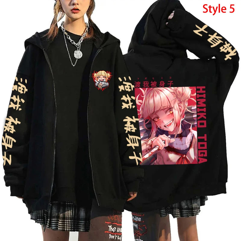 Hot Himiko Toga Anime Cosplay Pullovers Tops Zipper Hoodie Fashion Autumn Winter Long Sleeve Zip Sweatshirts for Man Woman