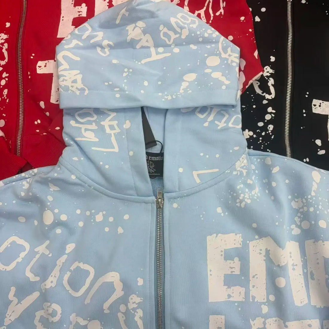Fashionable Zip-Up Jacket, High Quality, 450g Heavyweight Pure Cotton Terry Fabric, White Ink Direct Printing, Middle Eastern Glass Rhinestones, Full Print, Hand-Applied Rhinestones