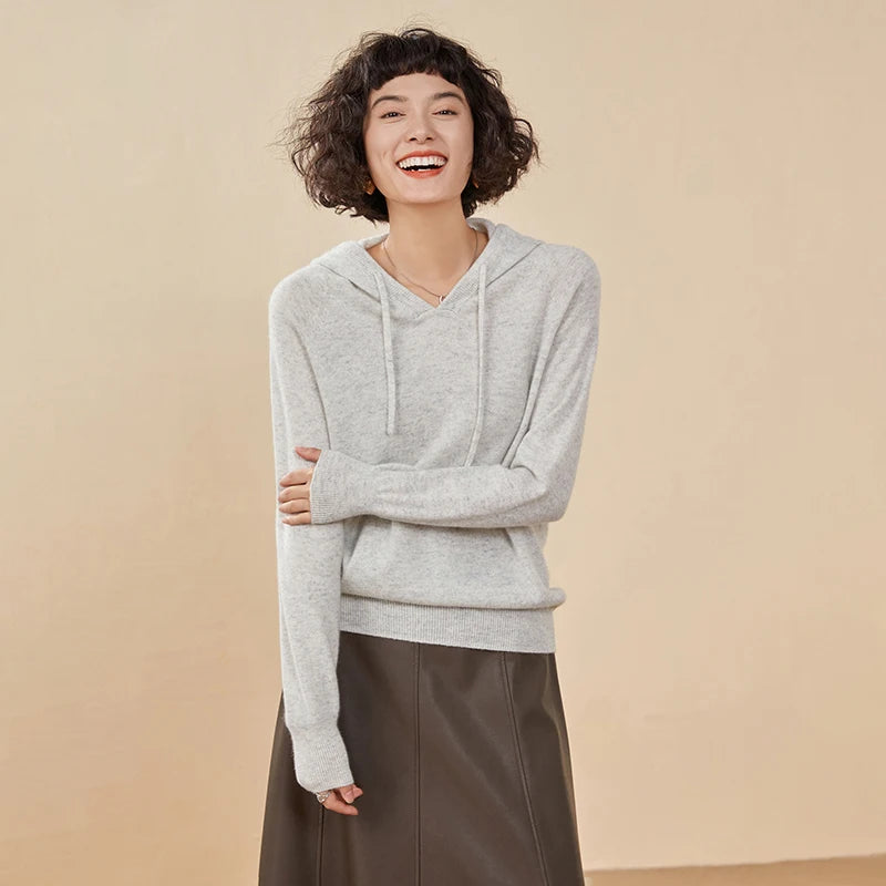 CHICUU Women Cashmere Hoodie Sweater 100% Cashmere Pullover Knitwear Autumn Winter Casual Style Hoodie Soft Warm Clothing Tops