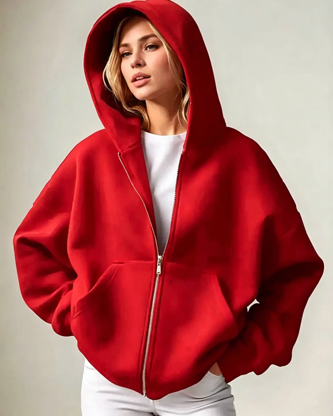 Women Solid Full Zip Up  Hoodie Casual Loose Pocket Hooded Jacket  Soft Long Sleeve Sweatshirt Autumn Winter couple Outerwear